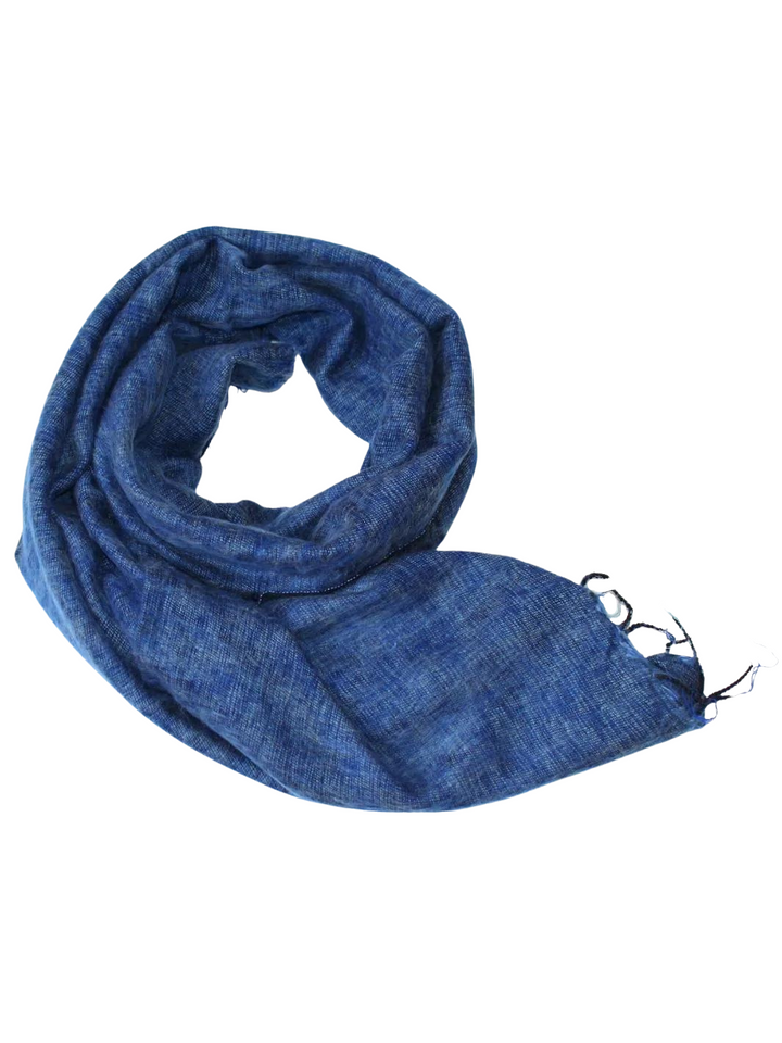 Handwoven yak wool maxi scarf - blue