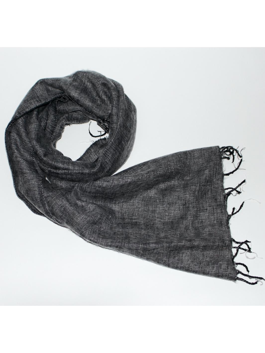 Handwoven yak wool maxi scarf - dark grey